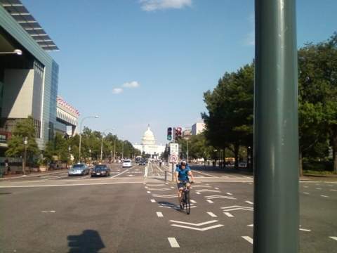 DC street with capitol building in the background