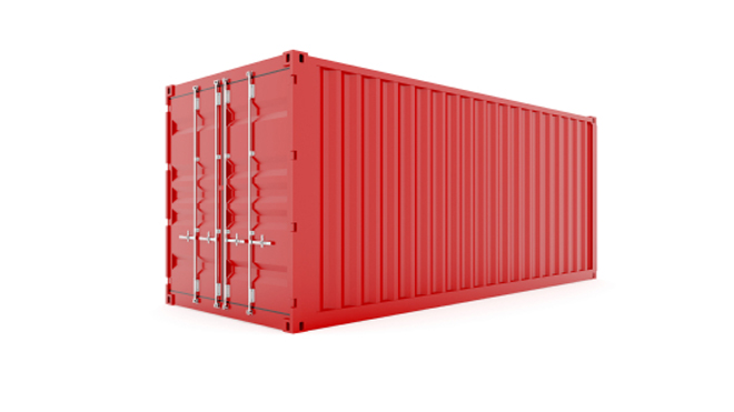 An intermodal shipping container.