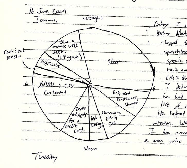 A pie chart of the day's activities.