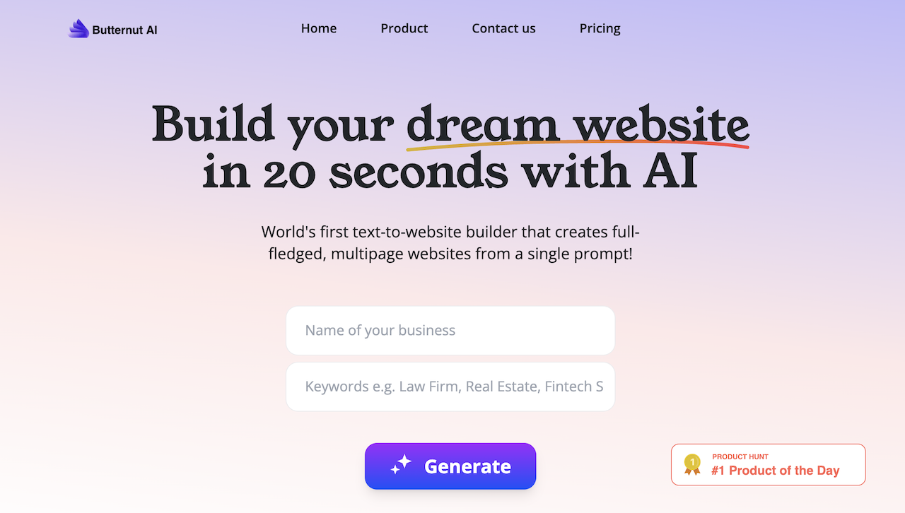 the butternut ai website builder