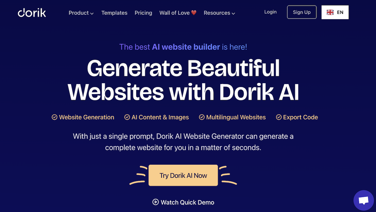 the dorik ai website builder