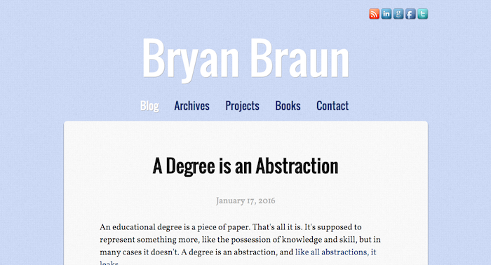 Screenshot of bryanbraun.com, version 4