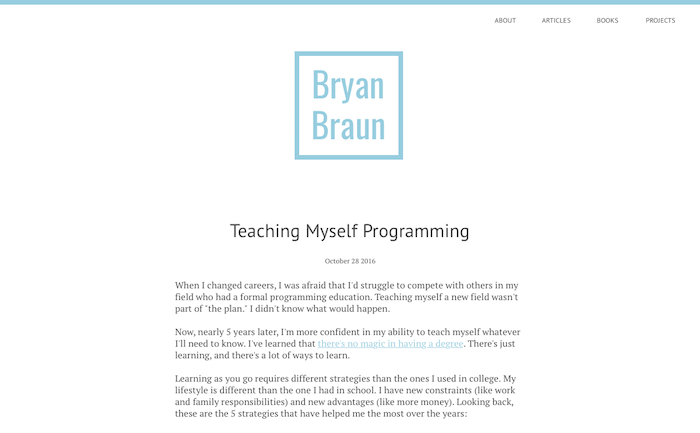 Screenshot of bryanbraun.com, version 5