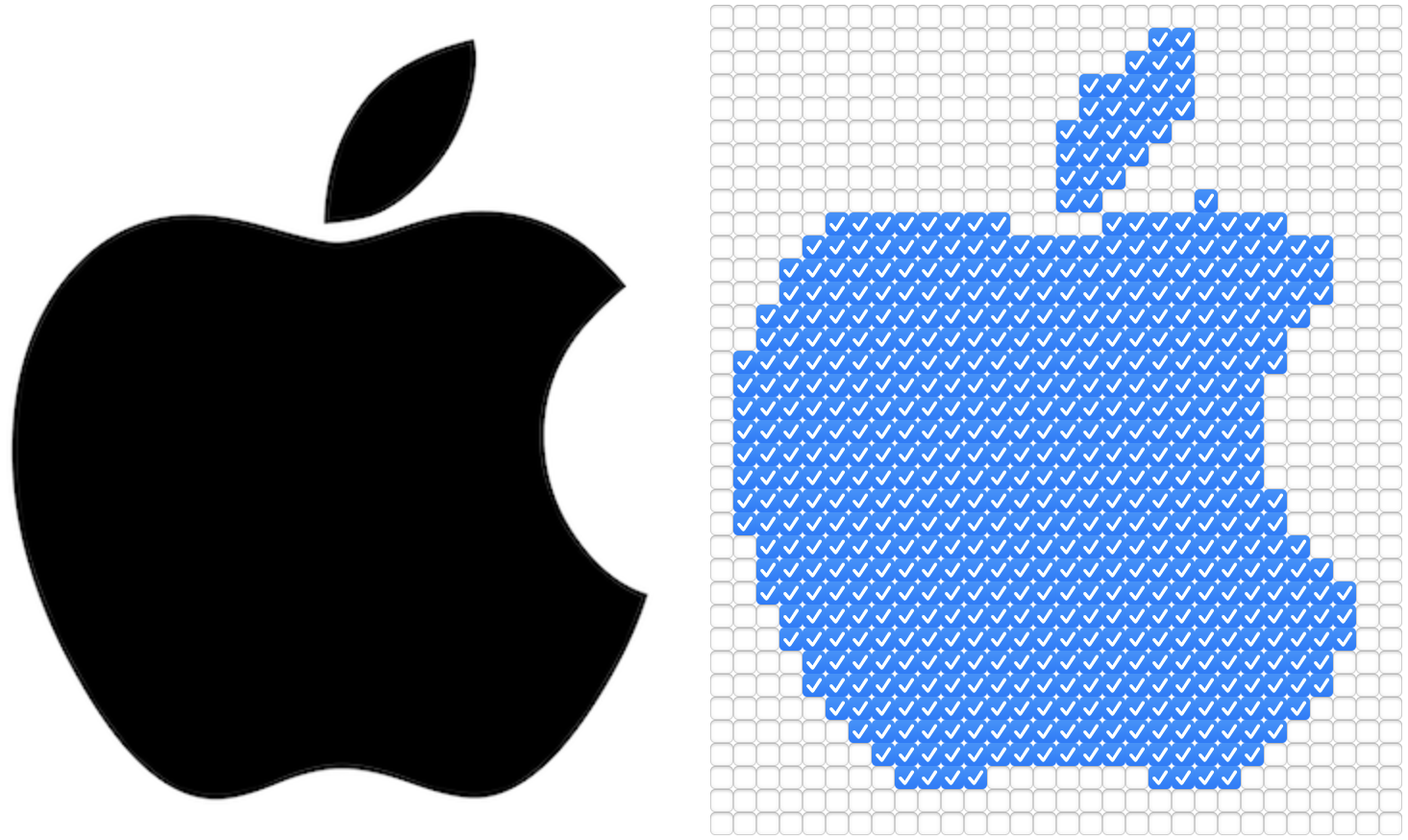 The Apple logo displayed side-by-side with an html checkbox version