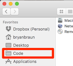 The code folder in the favorites bar