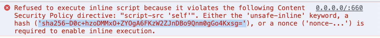 Selected hash in a Content Security Policy error message