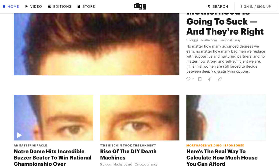 Image of the Rick Astley Easter egg on Digg.com