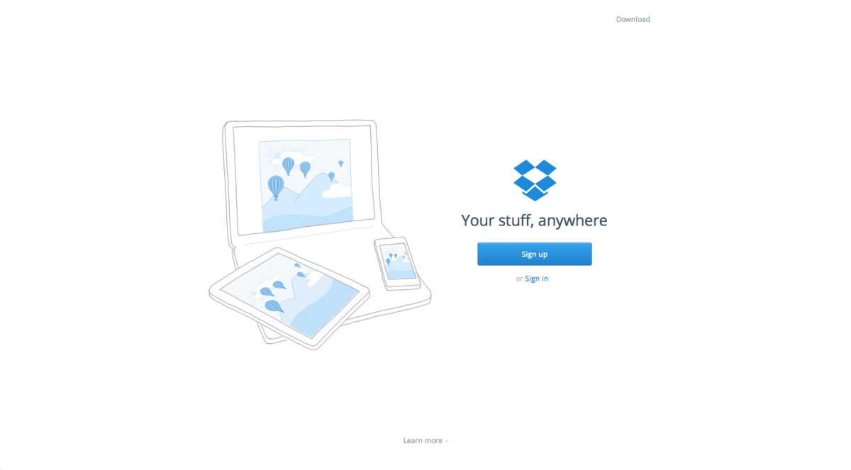 Dropbox.com homepage, circa 2013