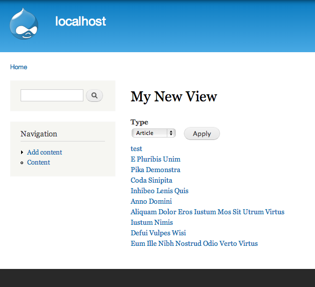 A basic example of Drupal exposed views.