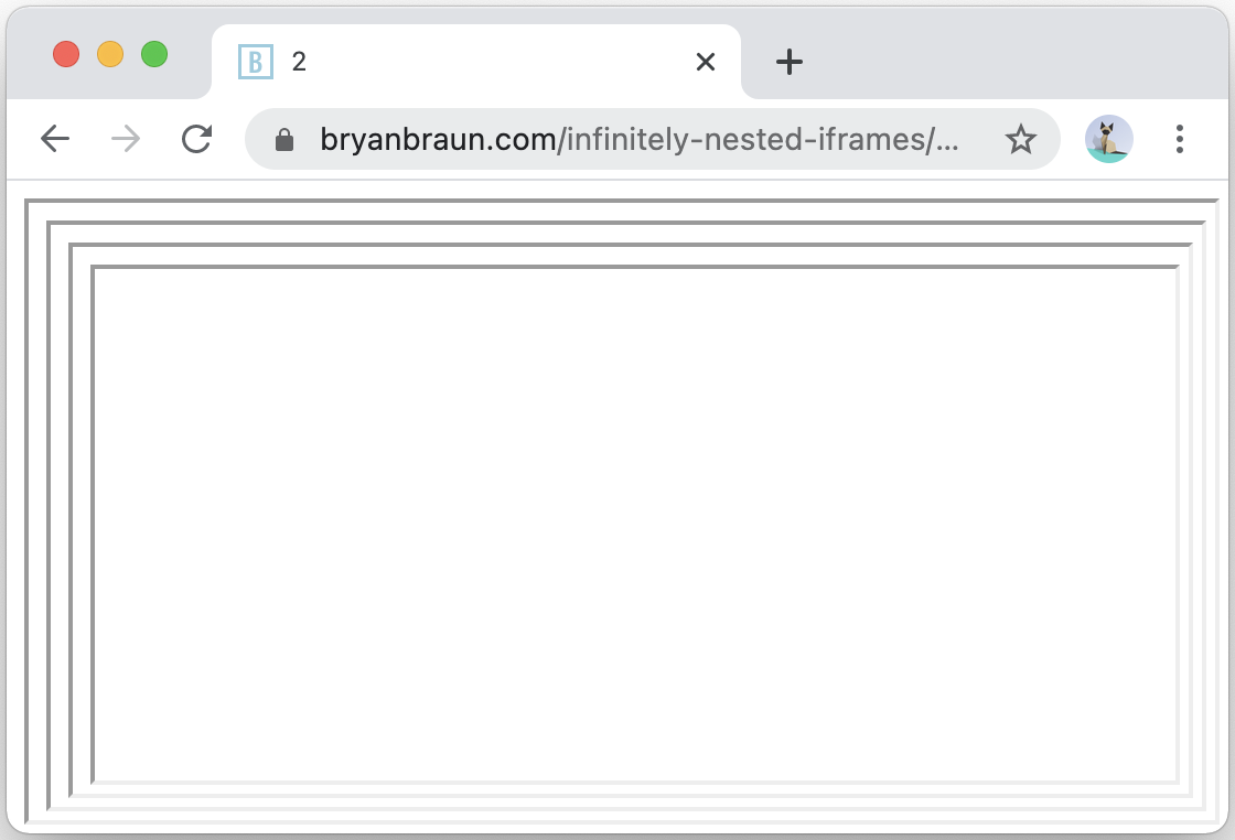 A blank webpage with three nested iframes.