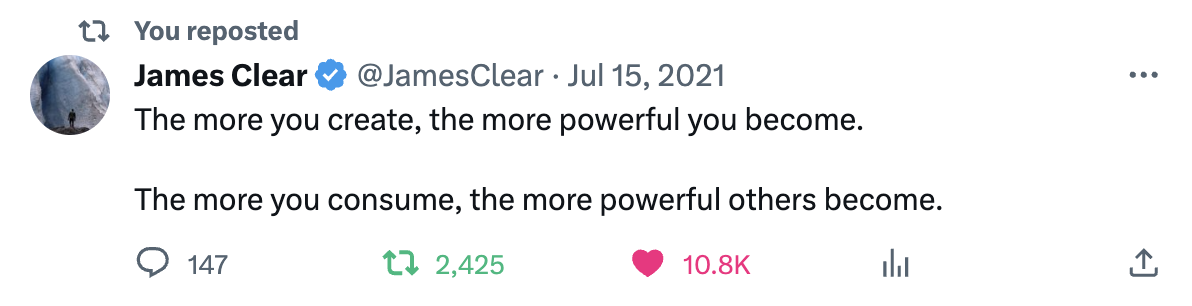 Tweet: "the more you create, the more powerful you become"