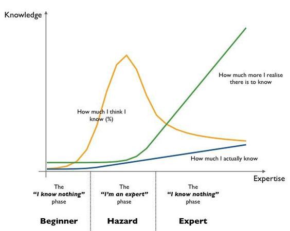 Graph of knowledge and perceived knowledge over time