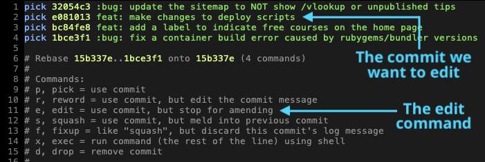Screenshot of our interactive rebase
