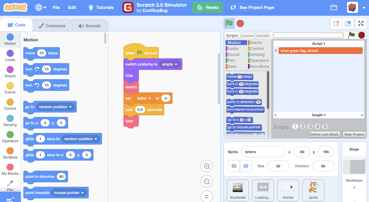 A scratch-like programming interface embedded inside of the scratch editor.