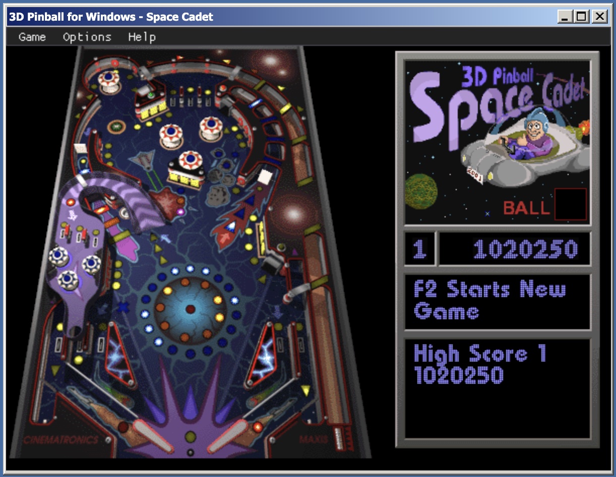 Screenshot of the Space Cadet Pinball game