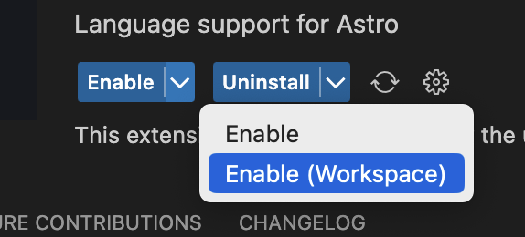 The dropdown you use to enable an extension for just one workspace